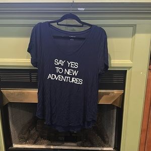 “Say yes to new adventures” Apt 9 soft shirt navy blue